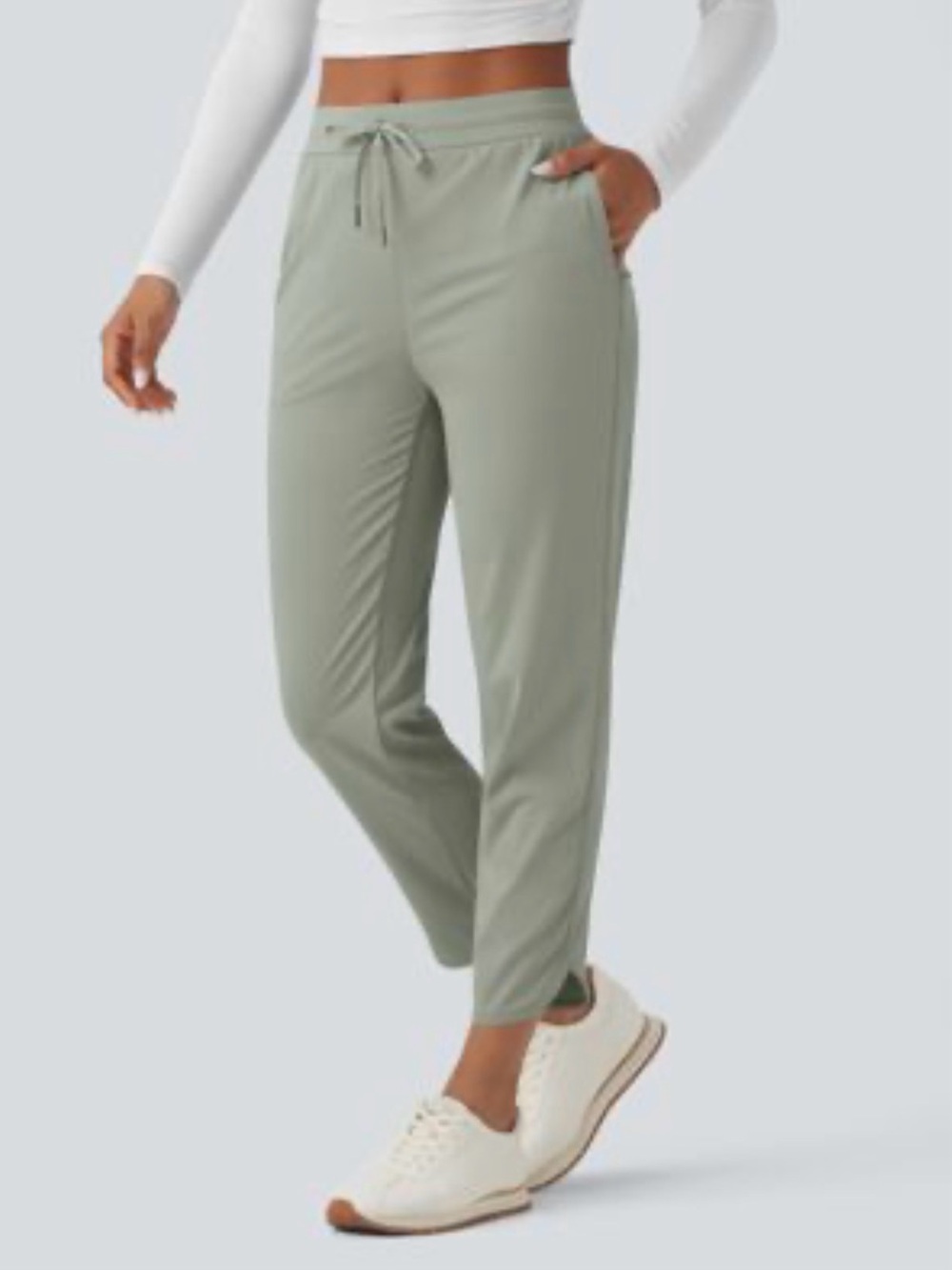 NWT HALARA Mid-rise Desert Sage Drawstring Curved Hem Quick Dry Golf Pants